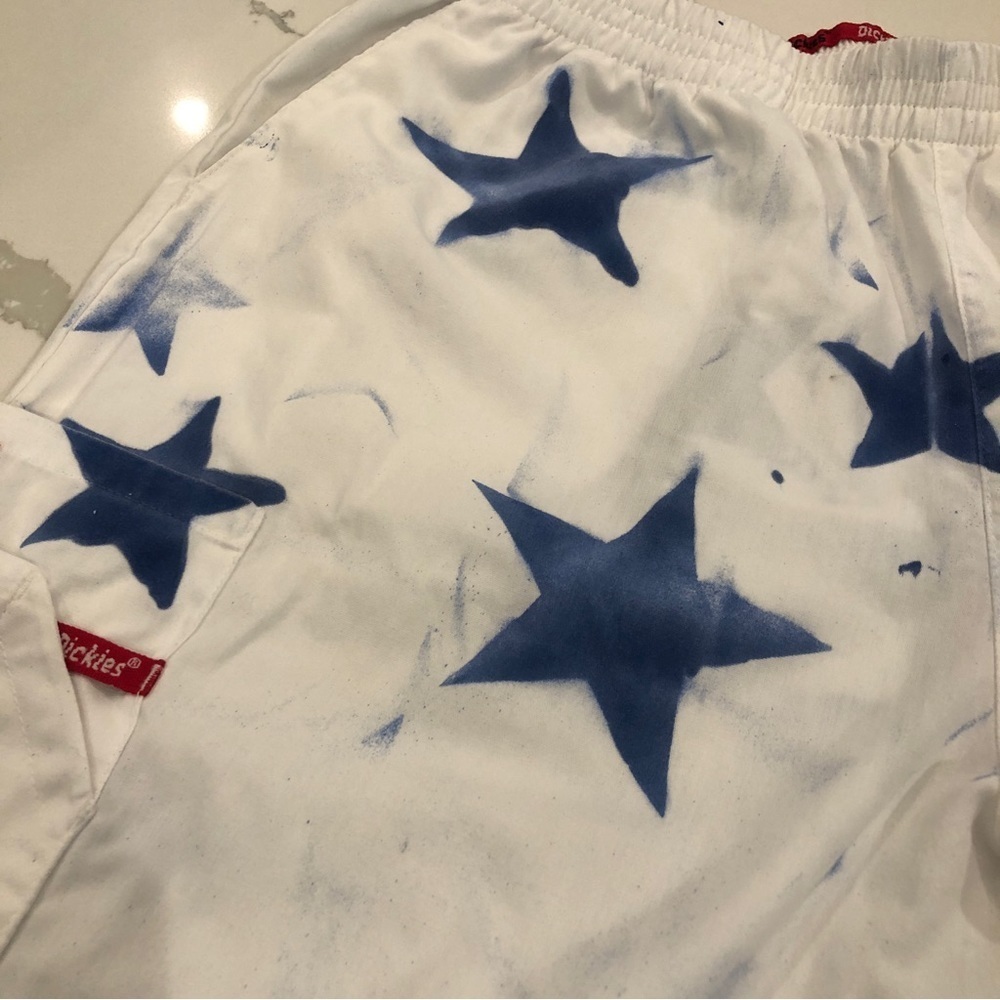 Dickies White Straight Leg Pants with Blue Star Print - Picture 5 of 12